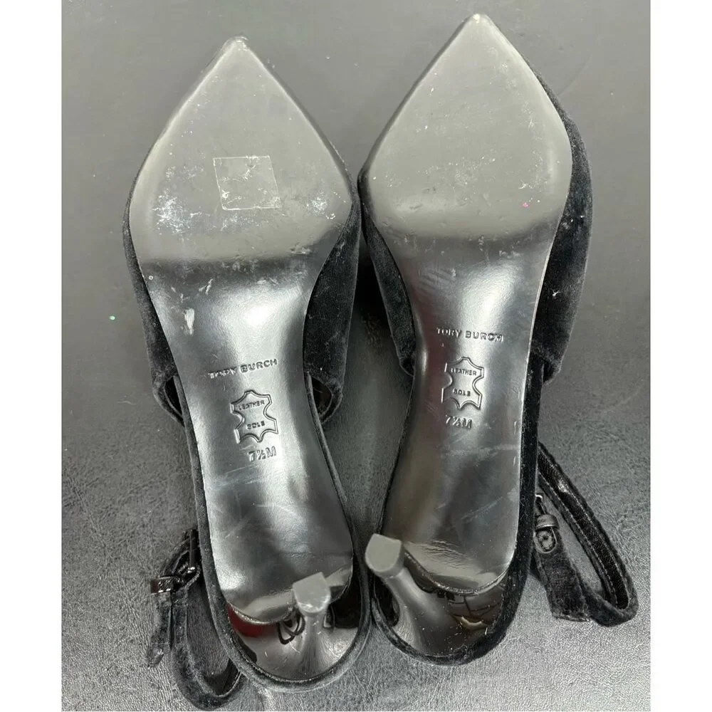 Tory Burch Women's Eleanor Pave Pointed Toe Slingback Pumps Black 7 1/2